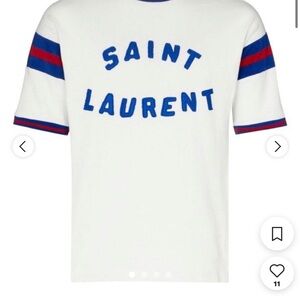 Saint Laurent White and Blue Graphic T-Shirt